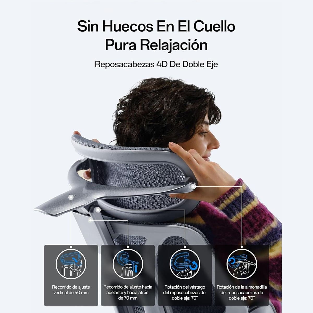 Persona apoyando la cabeza en un reposacabezas regulable